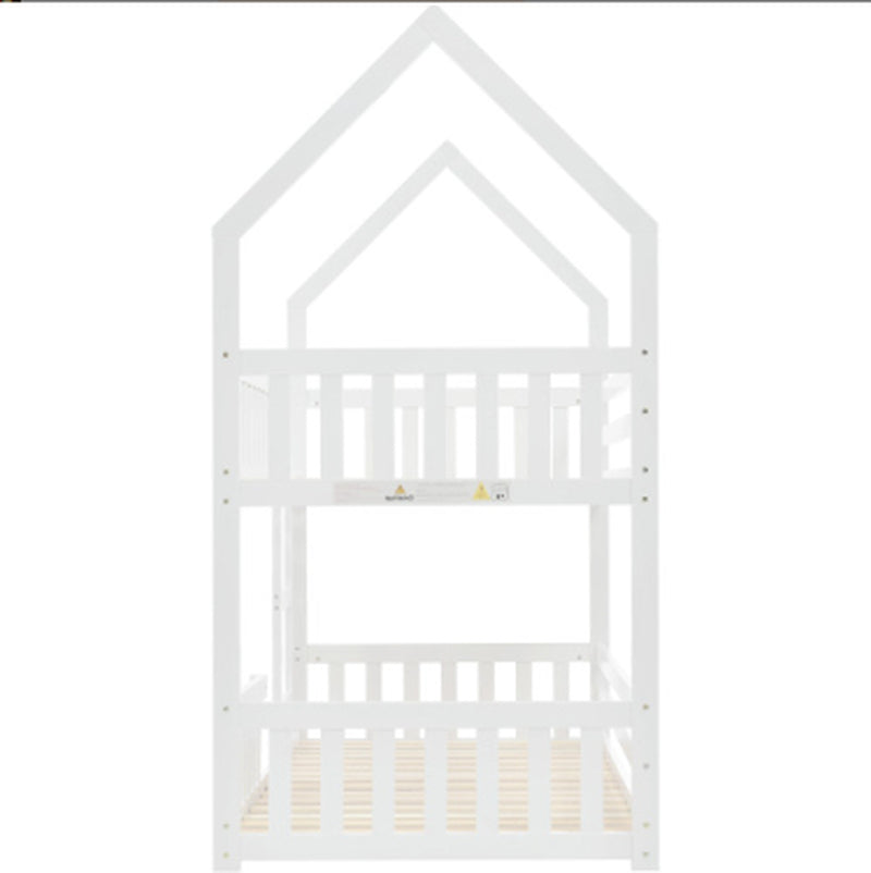 Bunk Bed, Twin Sleeper Bed with Ladder, Solid Wood Frame 3FT Single Bed, Gaming Bed, Castle-Shaped Bed 90 X 190 Cm Children'S Bed Room Furniture, Wooden Bed Frame for Kids Children White