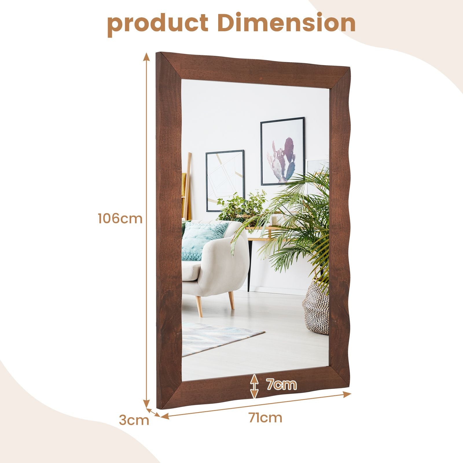 Farmhouse Wall Mirror Rubber Wood Rustic Style Wall Mirror