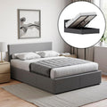 Veronica Double Ottoman Bed Frame | Dark Grey Linen | 82 H X 144 W X 200 D Cm (4Ft6) | Upholstered Linen Headboard | Gas-Lift | Large Storage | Slatted Base | Premium Bedroom Furniture
