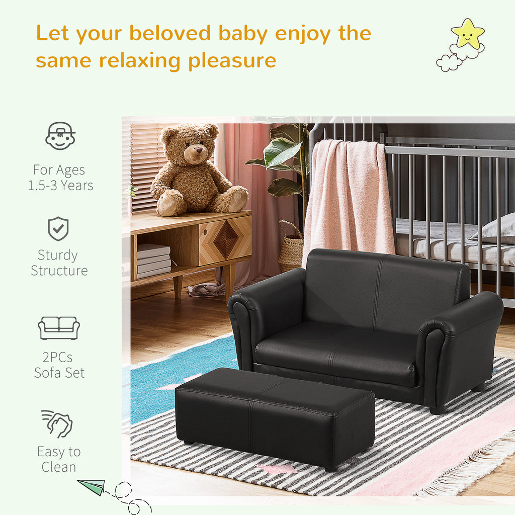 Kids Sofa Set, 2 Seater Children Armchair Furniture with Footrest