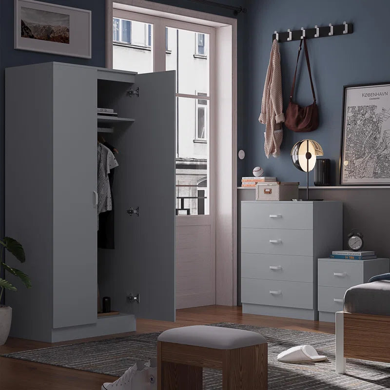 Lycinda 2 Door Double Wardrobe - Matt Finish, Scratch Resistant, Brushed Chrome Metal Handles