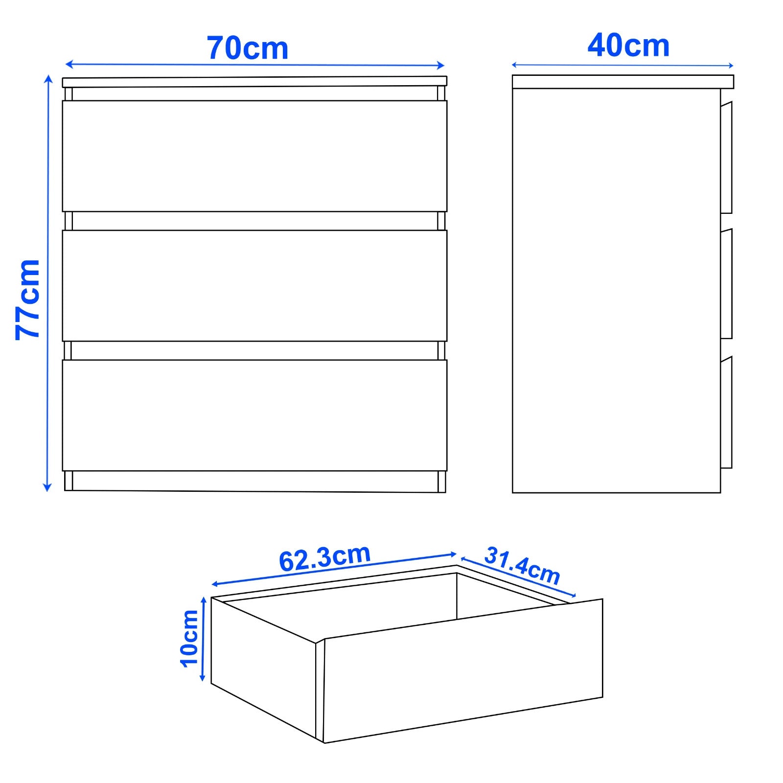High Gloss Chest of Drawers Bedside Cabinet Tall Wide Storage Bedroom Furniture