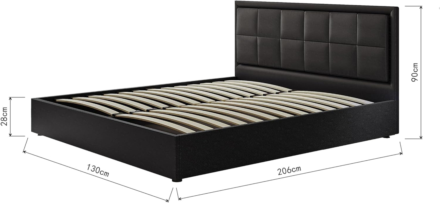 Ottoman Bed,4Ft Upholstered Bed Ottoman Lift Storage Bed with LED Lights | Small Double Bed Frame Faux Leather Storage Bed Frame under Bed Storage Bedroom Furniture,Black