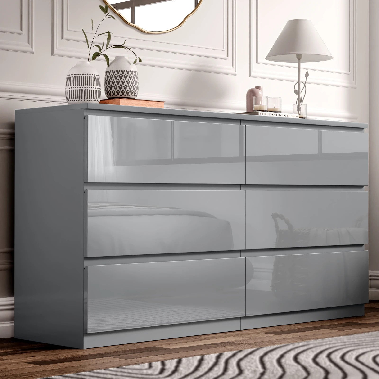 High Gloss Chest of Drawers Bedside Cabinet Tall Wide Storage Bedroom Furniture