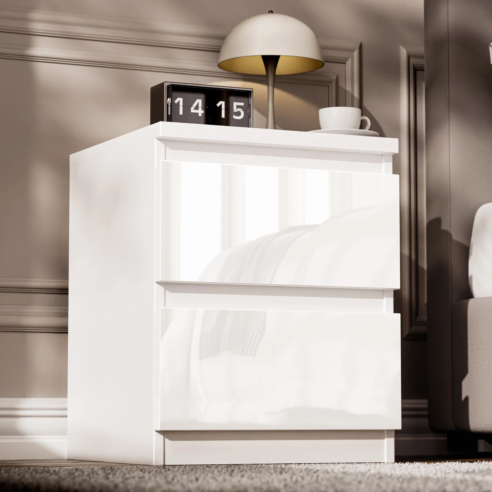 High Gloss Chest of Drawers Bedside Cabinet Tall Wide Storage Bedroom Furniture
