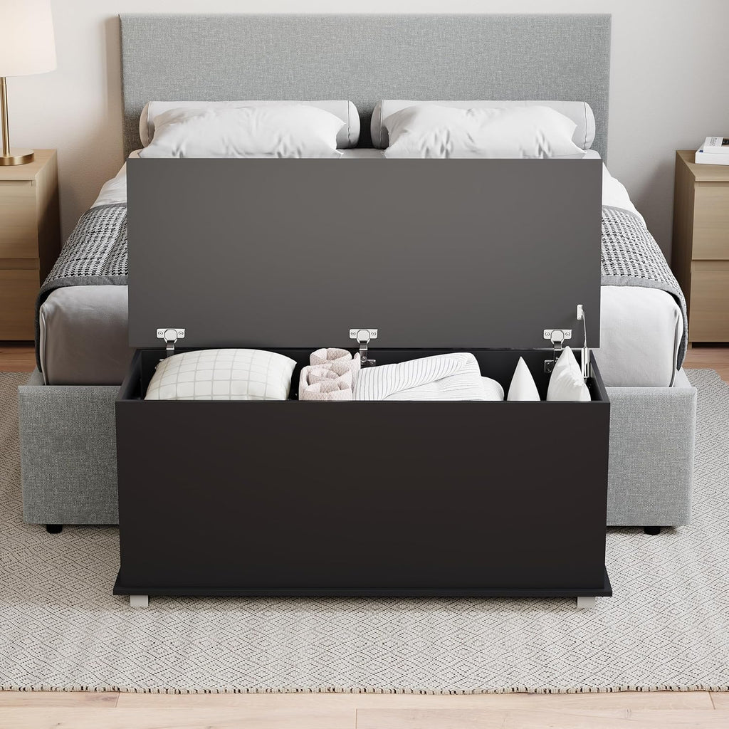 Leon Storage Ottoman, Wood in Black, 100X40X48Cm - Storage Ottoman with Lift-Up Lid, Ideal for Toys, Bedding & Footstool Use