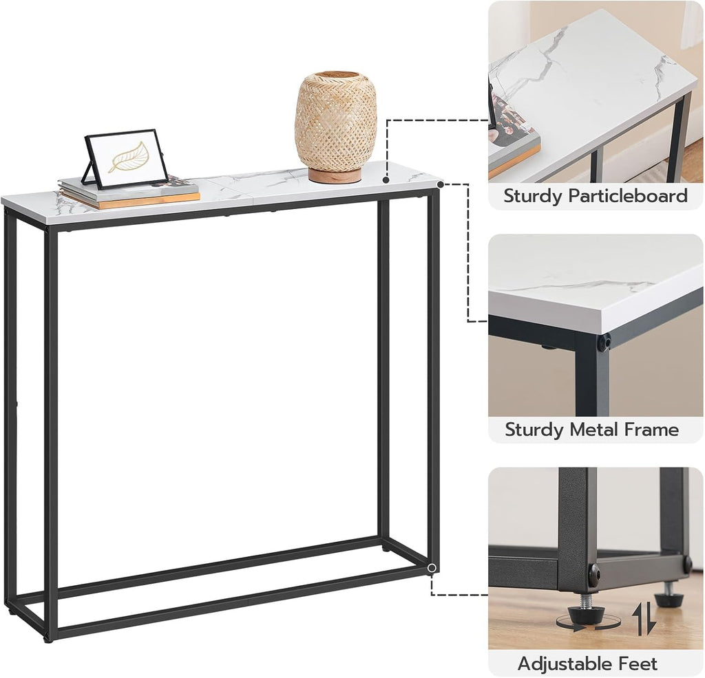 Console Table, Narrow Console Table for Hallway Slim, Hallway Table, Small Sofa Table for Small Spaces, Living Room, Entrance, Bedroom, Metal Frame, Marble, Black EBM76XG01