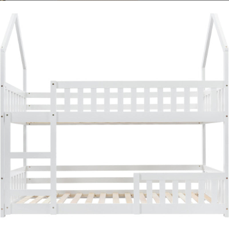 Bunk Bed, Twin Sleeper Bed with Ladder, Solid Wood Frame 3FT Single Bed, Gaming Bed, Castle-Shaped Bed 90 X 190 Cm Children'S Bed Room Furniture, Wooden Bed Frame for Kids Children White