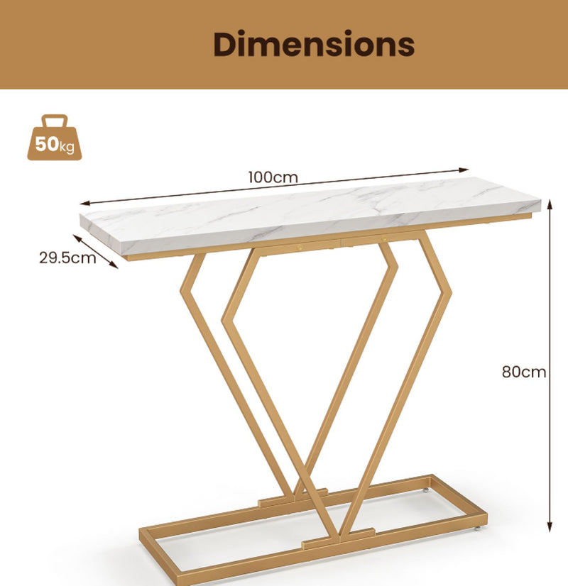 Gold Console Table with Diamond Shape Geometric Frame