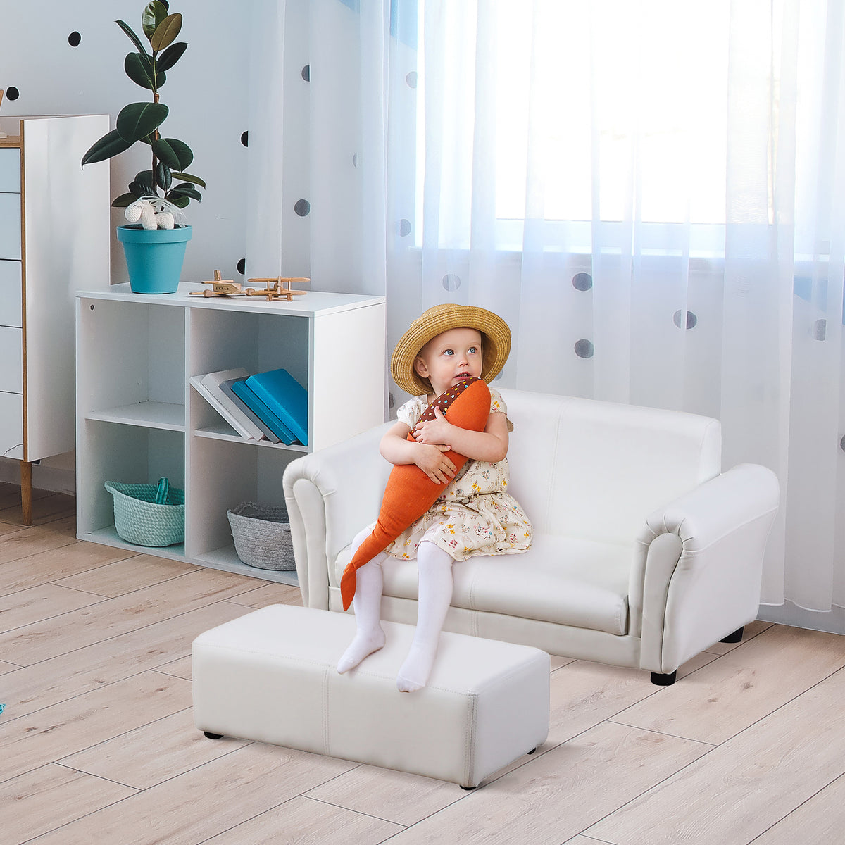 Kids Sofa Set, 2 Seater Children Armchair Furniture with Footrest