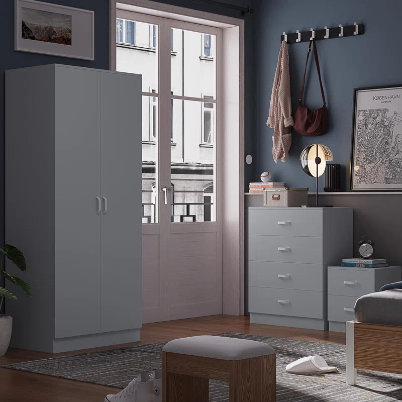 Lycinda 2 Door Double Wardrobe - Matt Finish, Scratch Resistant, Brushed Chrome Metal Handles
