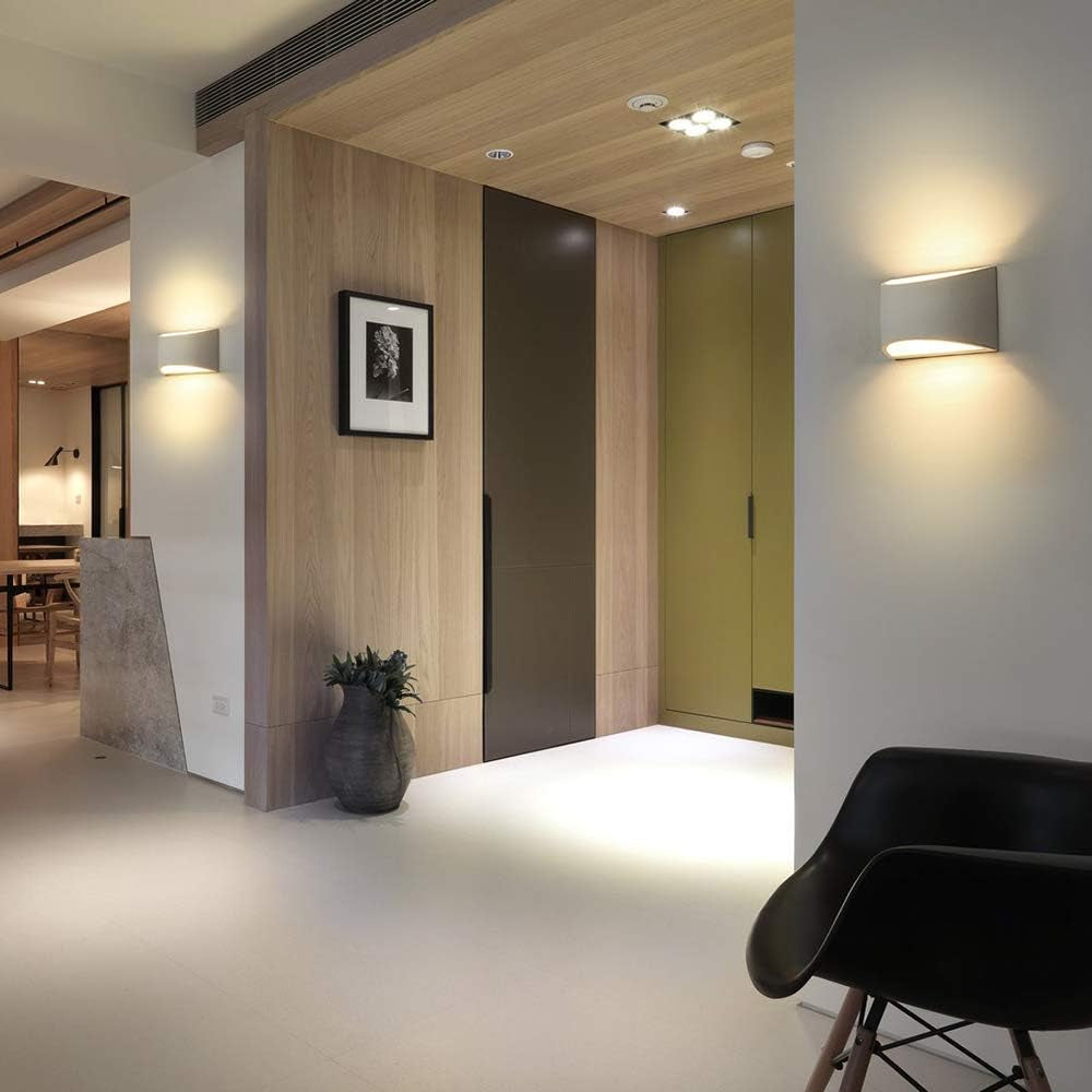 LED Wall Lights Indoor Modern White Plaster Wall Wash Lights 7W Warm White LED Sconce up and down Wall Lamp for Living Room, Bedroom, Hallway (G9 LED Bulb Include)