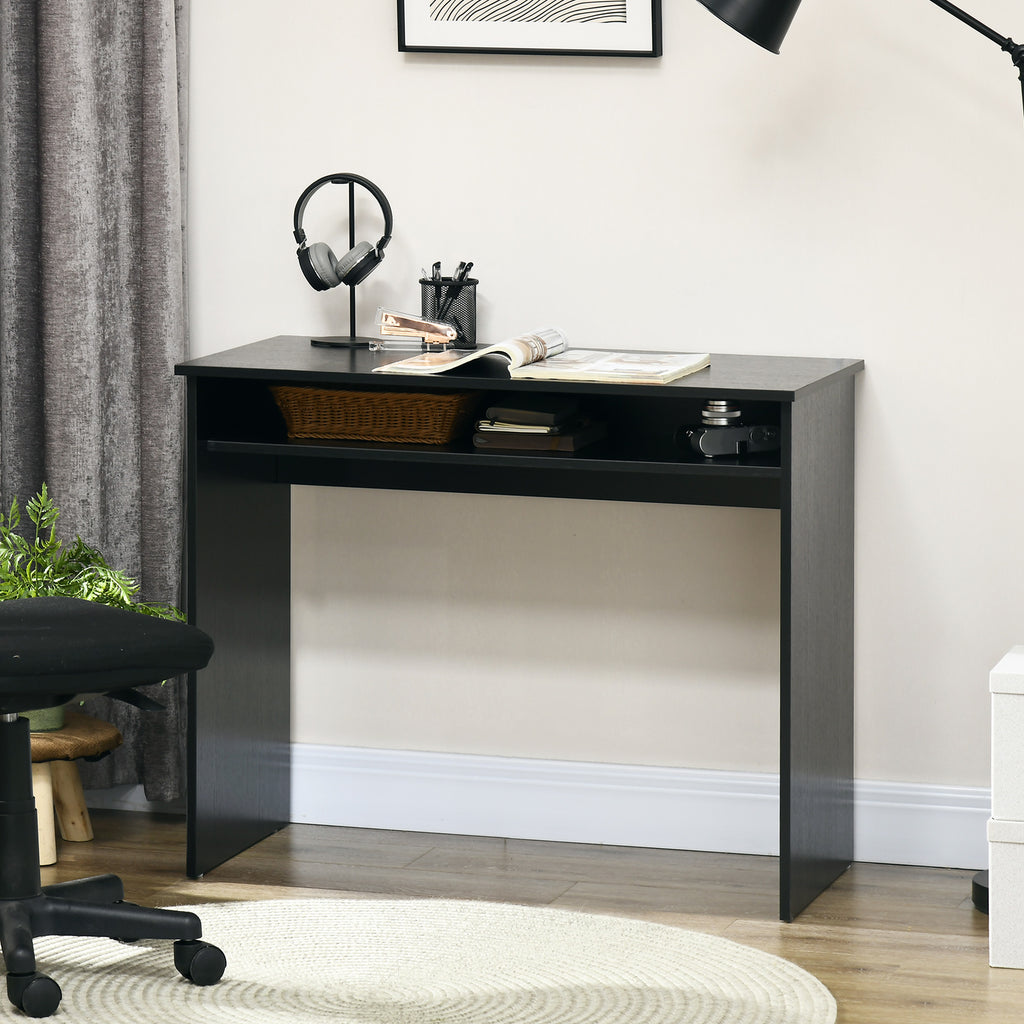 Writing Desk Laptop Table Workstation with Shelf Home Office Black Wood Grain