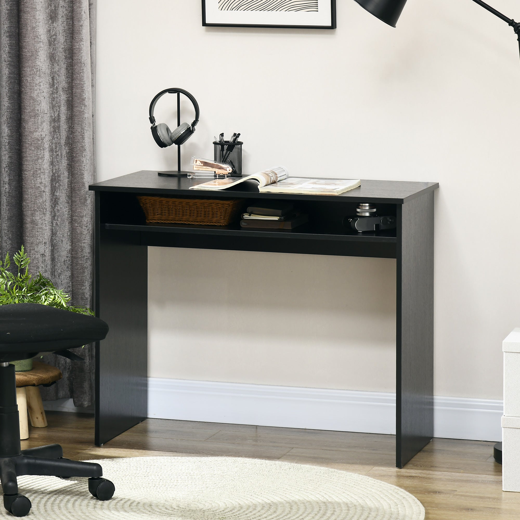 Writing Desk Laptop Table Workstation with Shelf Home Office Black Wood Grain