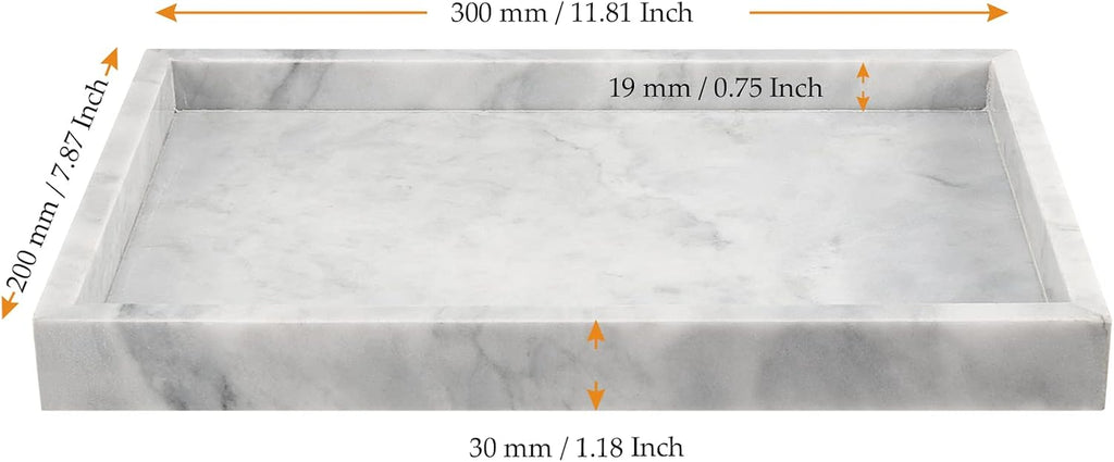 Rectangle Marble Bathroom Tray, 30 X 20 X 3Cm Marble Vanity Tray Marble Storage Plate Tray for Dressers