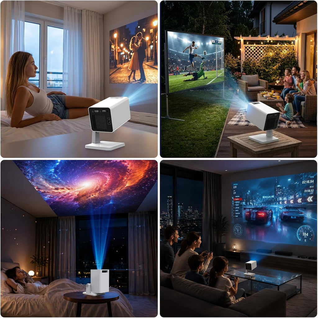 Mini Projector for Bedroom Ceiling, Smart Portable Projector with Android, Wifi & Bluetooth, 1080P Supported Home Cinema Projector for Movie Nights, Compatible with Iphone/Android