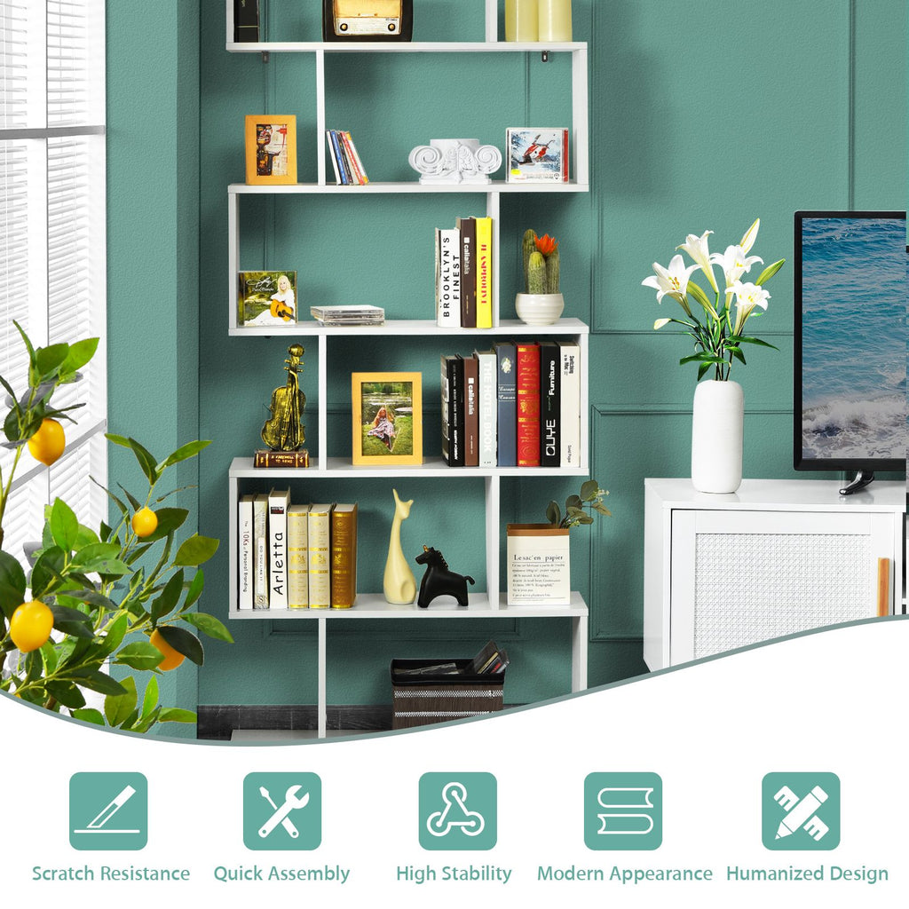 6-Tier S-Shaped Wooden Industrial Bookshelf