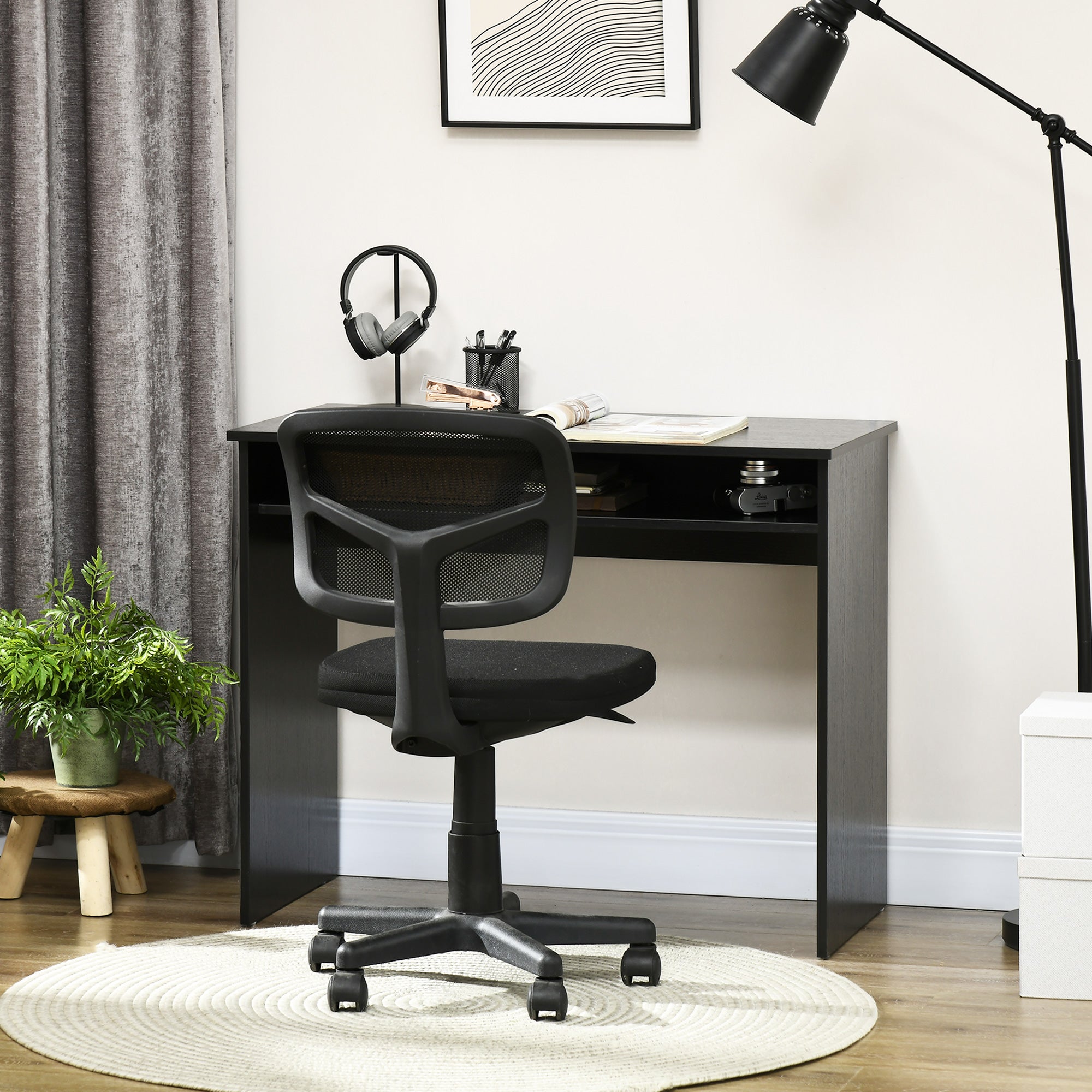 Writing Desk Laptop Table Workstation with Shelf Home Office Black Wood Grain