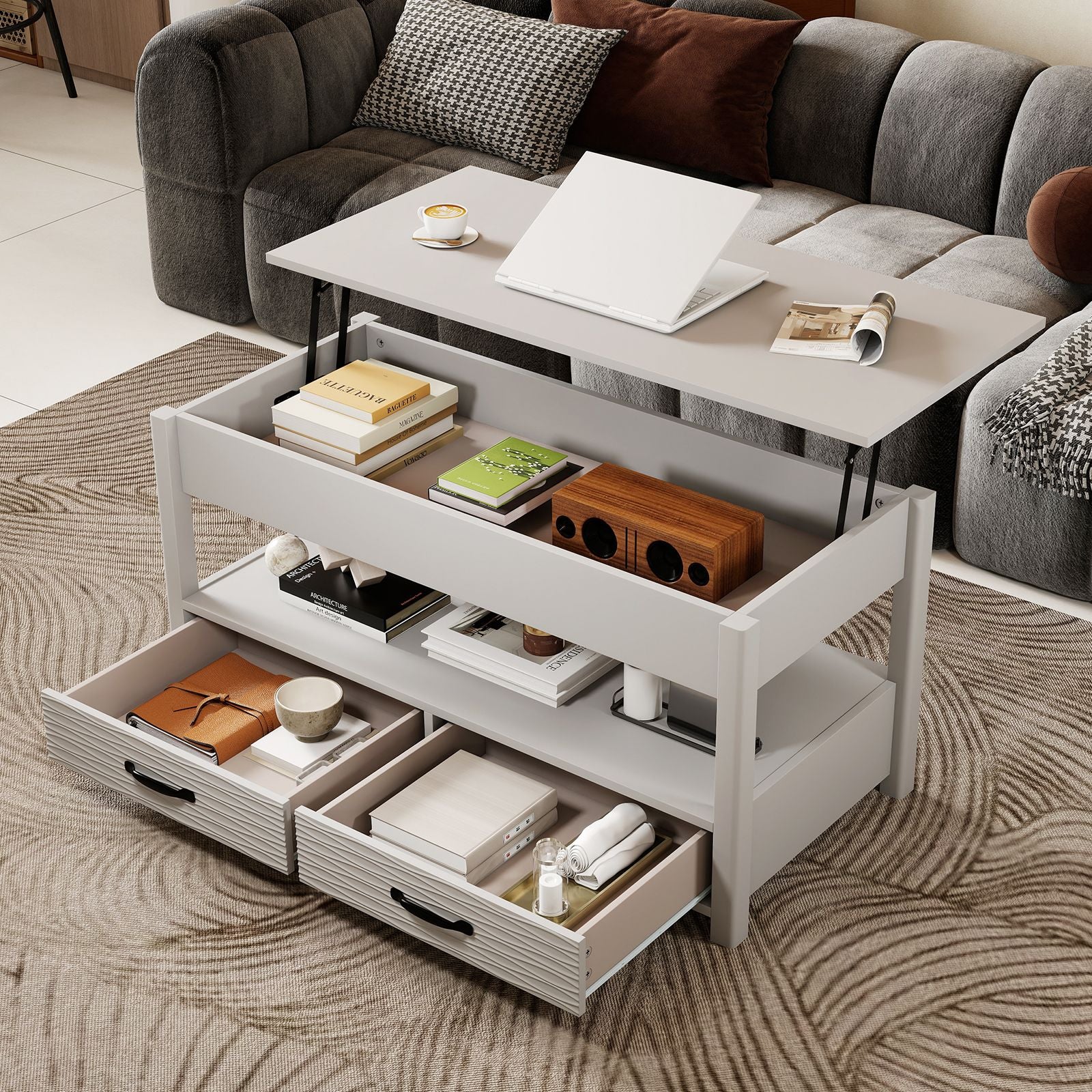 Lift Top Coffee Table Farmhouse Accent Table with Storage
