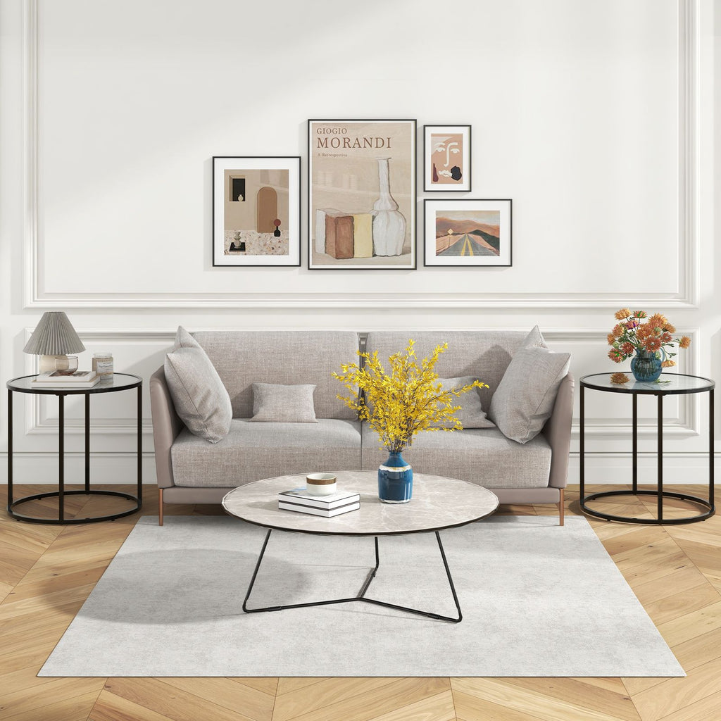50CM round Side Table with Metal Frame and Faux Marble Glass Top