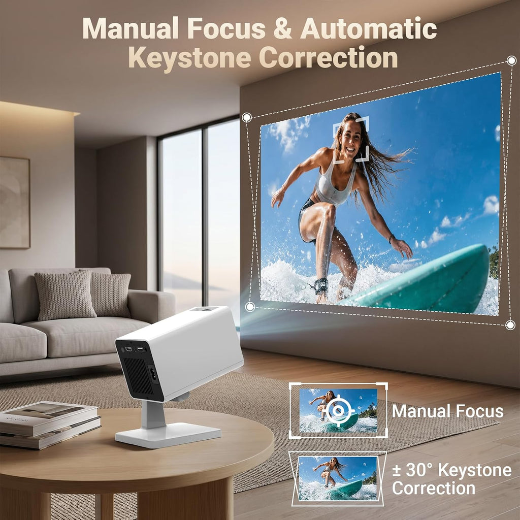 Mini Projector for Bedroom Ceiling, Smart Portable Projector with Android, Wifi & Bluetooth, 1080P Supported Home Cinema Projector for Movie Nights, Compatible with Iphone/Android