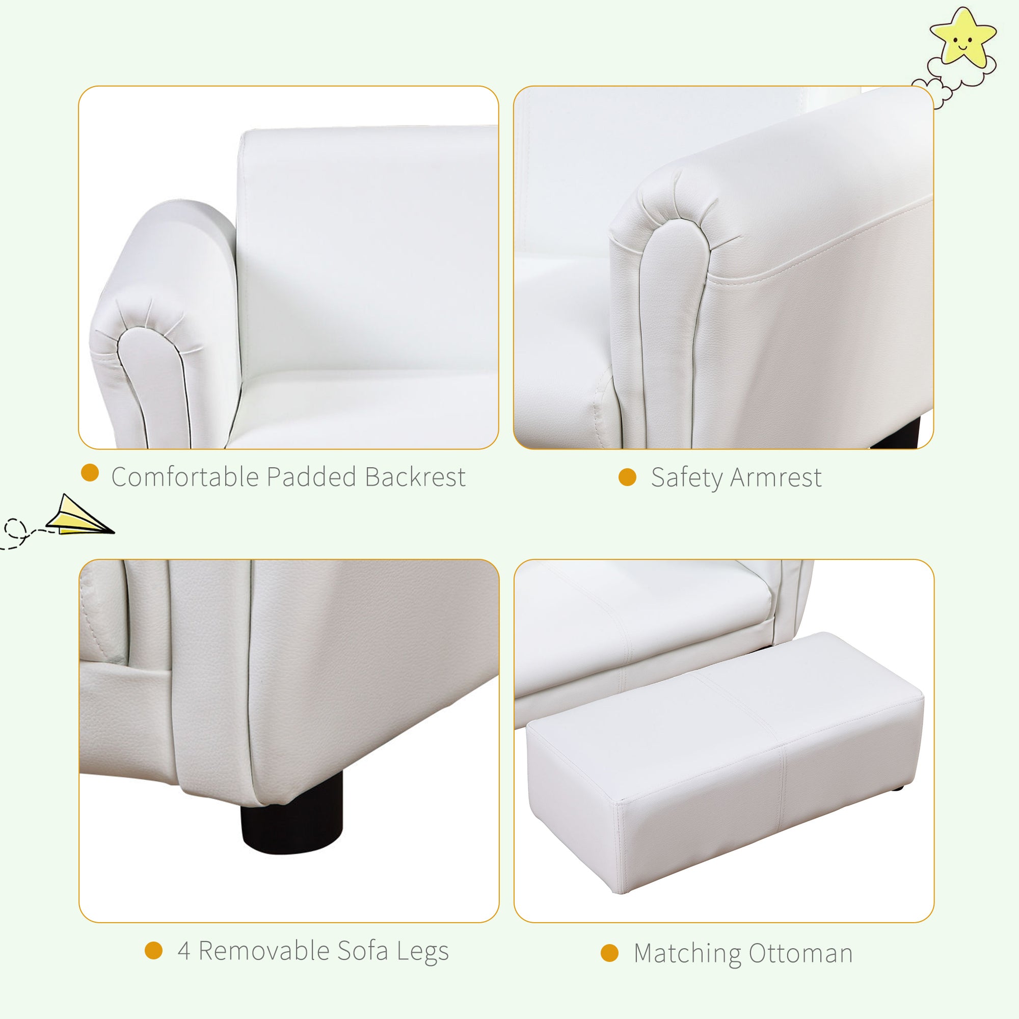 Kids Sofa Set, 2 Seater Children Armchair Furniture with Footrest