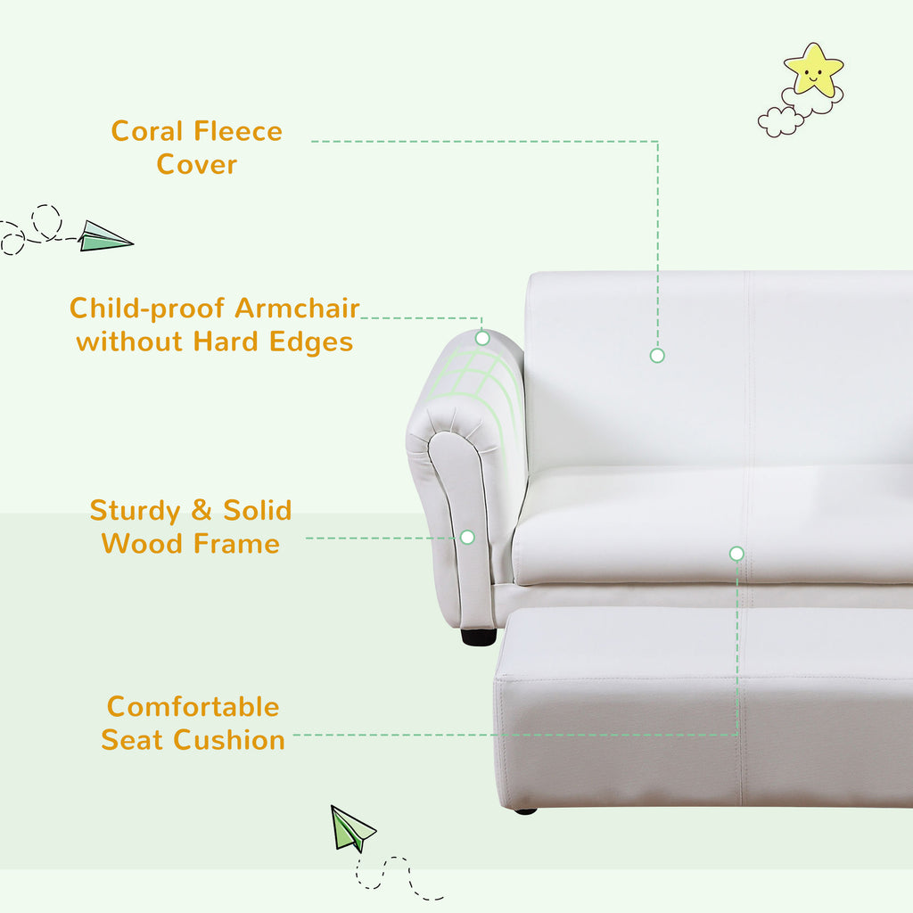 Kids Sofa Set, 2 Seater Children Armchair Furniture with Footrest