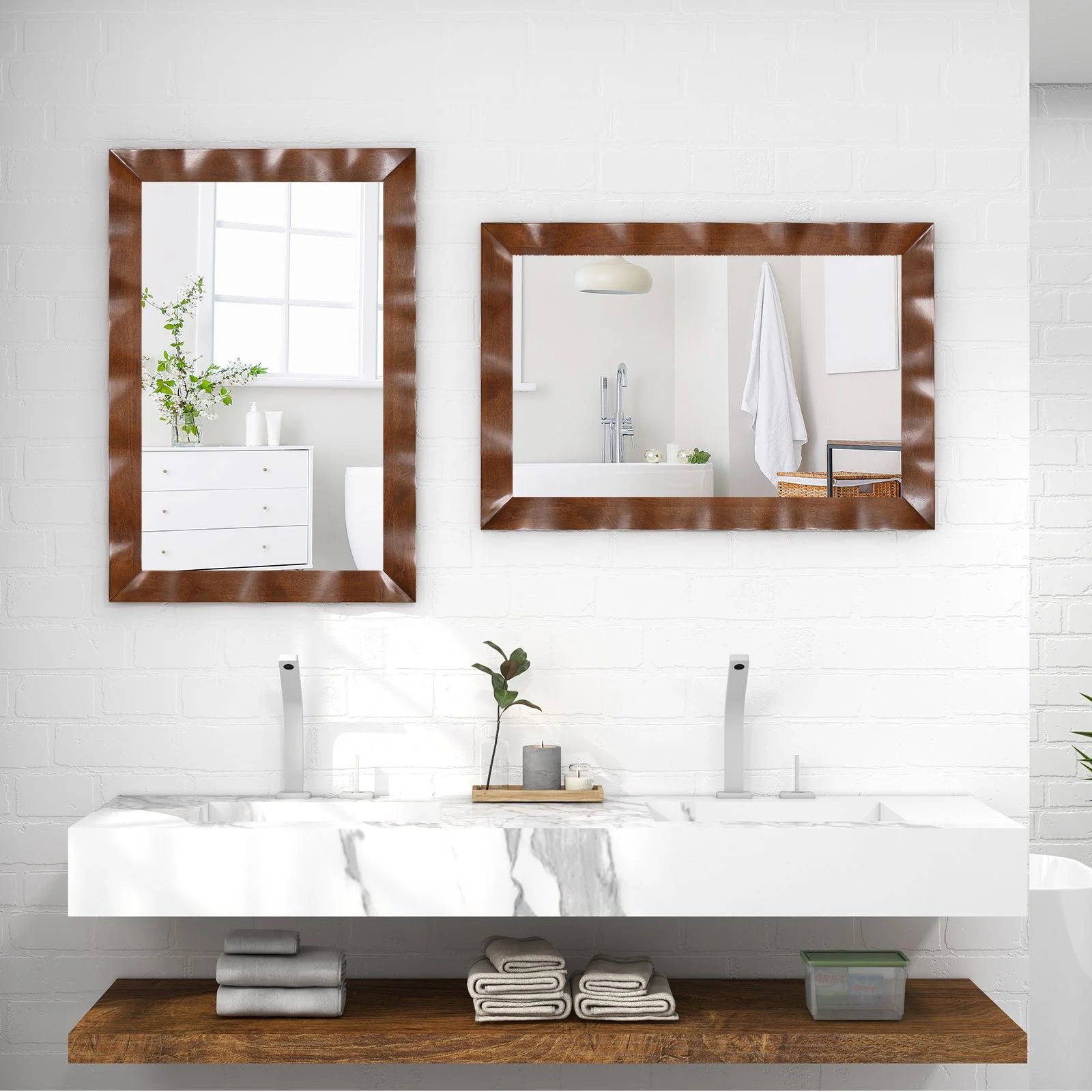 Farmhouse Wall Mirror Rubber Wood Rustic Style Wall Mirror