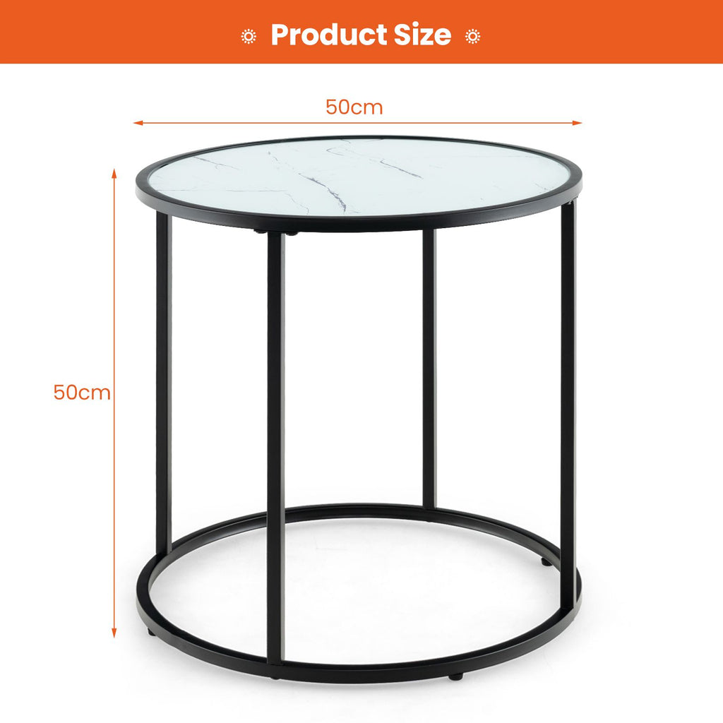 50CM round Side Table with Metal Frame and Faux Marble Glass Top