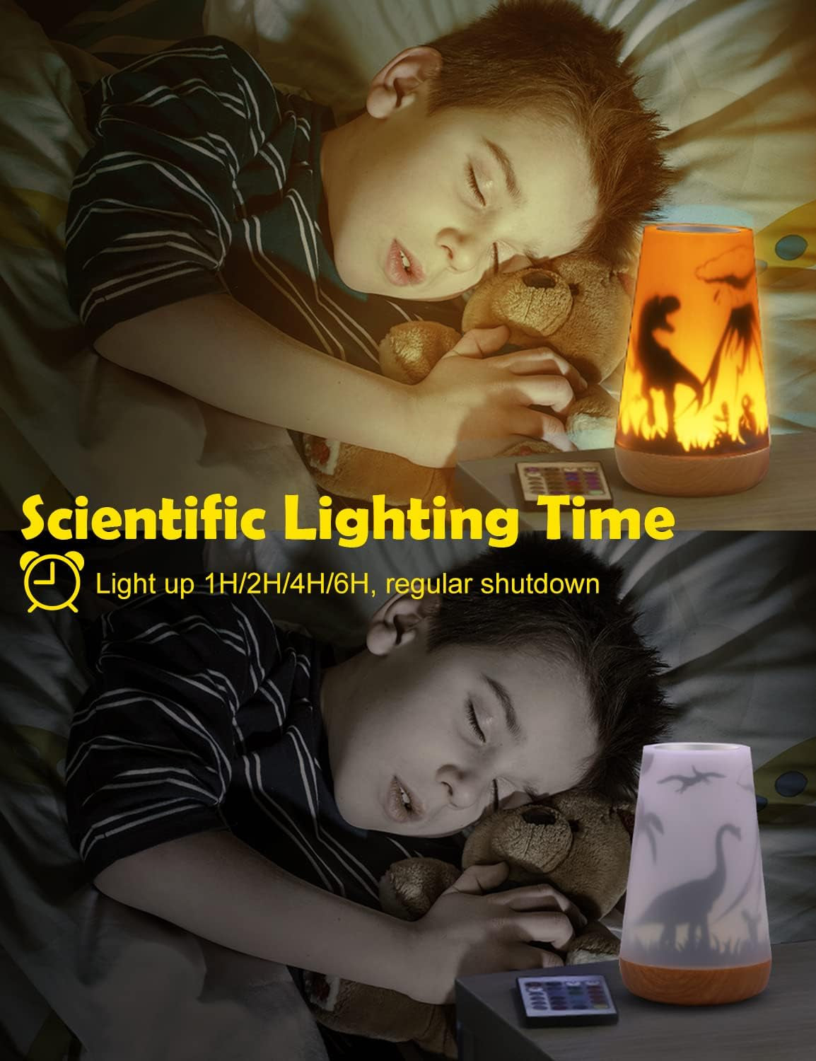 Dinosaur Night Light Kids, Touch Remote Control 16 Colors | USB Rechargeable Bedside Lamp, Timer, Girls Baby Kids Bedroom Décor, Cute Birthday Gift Girls Boys