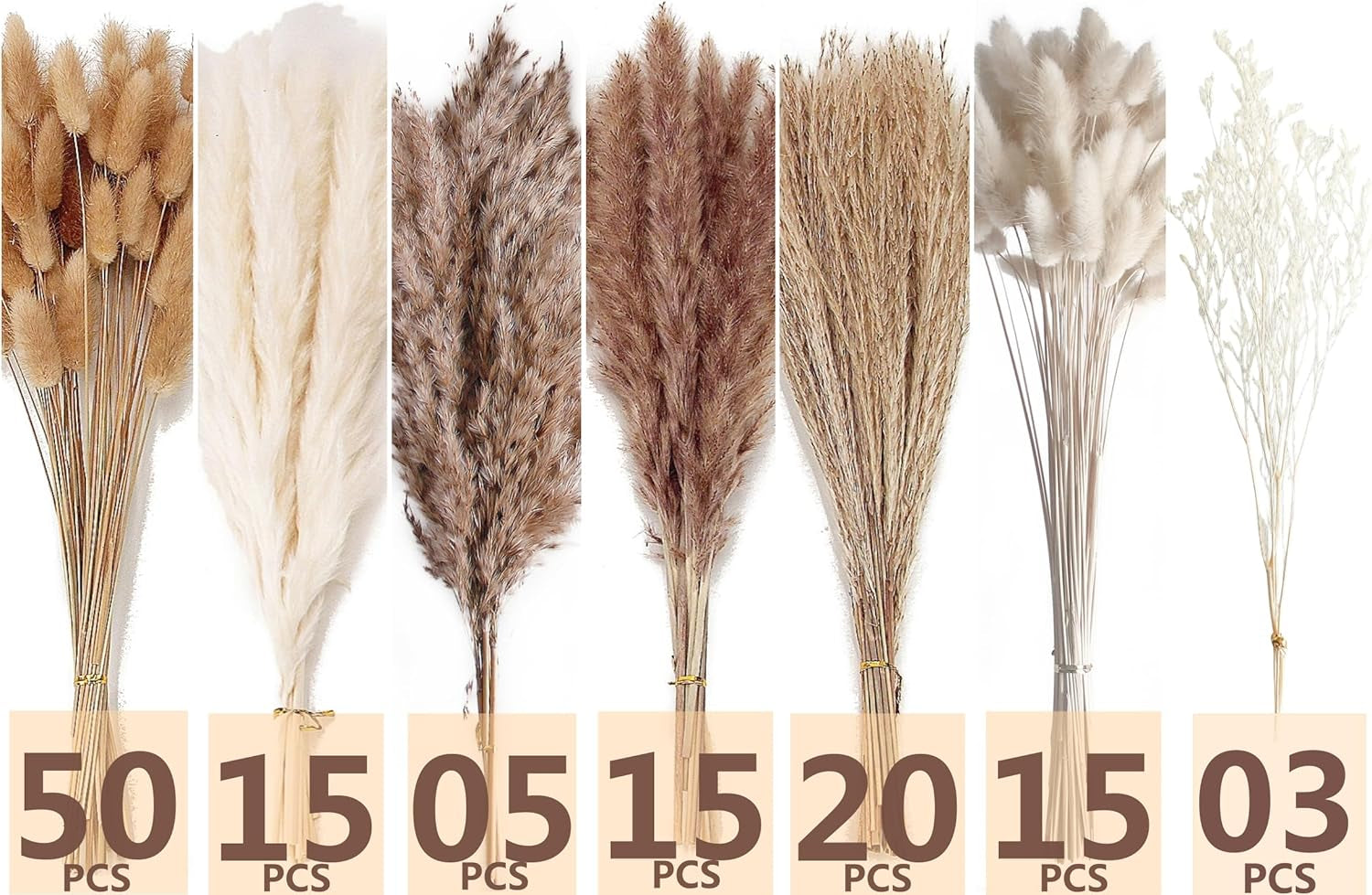 Dried Pampas Decoration, 128 Pieces Pampas with Rabbit Tail Flowers, Reed Bouquet for Wedding, Bohemian Flowers, Home Table Decoration, Rustic Farmhouse Party