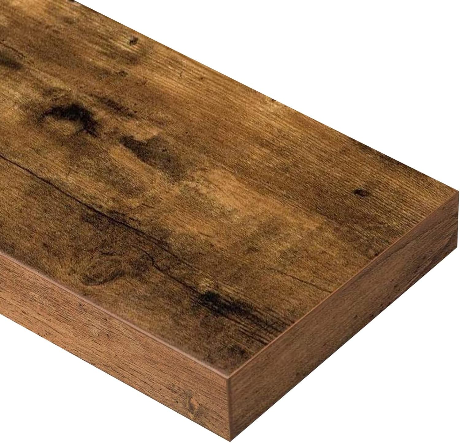 Floating Bathroom Shelves for Toilet, Home Decor, Small Bookshelf 16 Inch Set of 2, Rustic Brown (008-40BN)