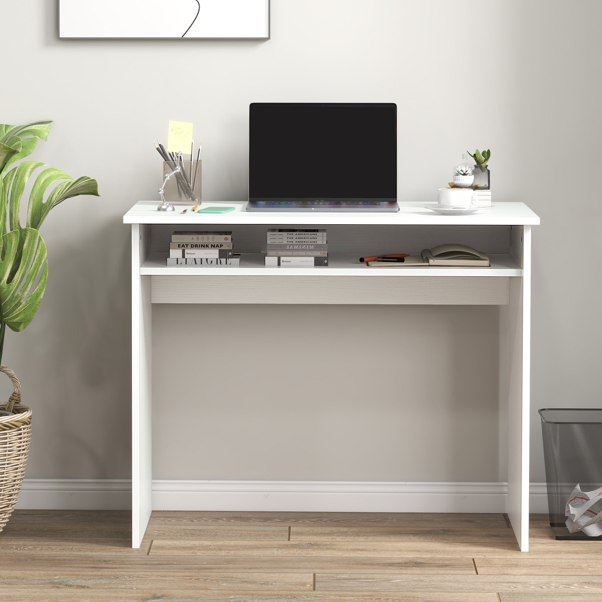 Writing Desk Laptop Table Workstation with Shelf Home Office Black Wood Grain