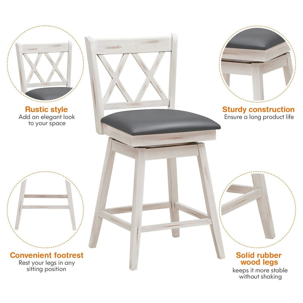 Set of 2 Counter Height Bar Stool with Ergonomic Backrest