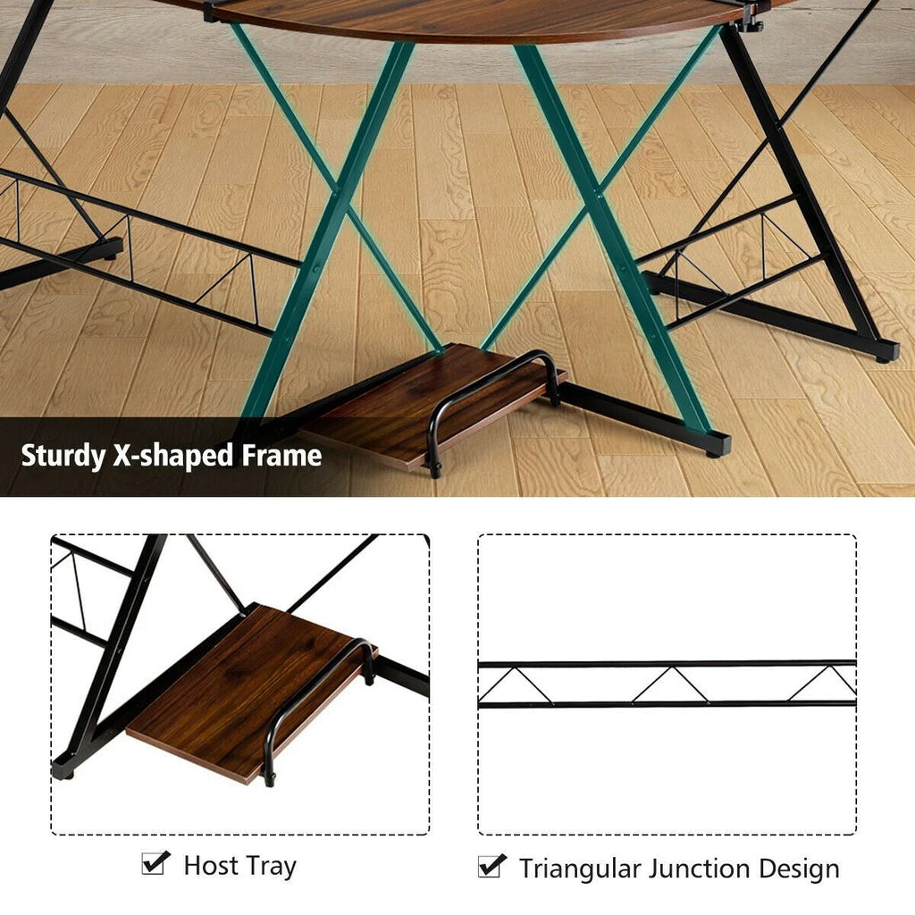 L-Shaped Corner Computer Desk with Monitor Stand and Host Tray