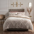 Ruched Diamond Faux Fur Fleece Thermal Warm Cosy Super Soft Duvet Cover Quilt Bedding Set with Pillow Cases - King (220 Cm X 230 Cm) - Natural