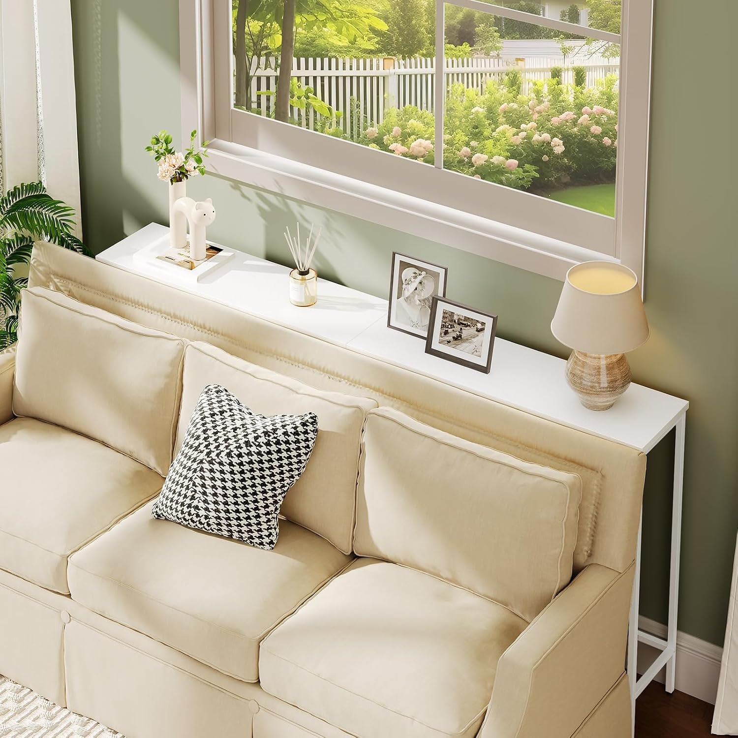 Console Table, Slim Console Table for Hallway, Metal Frame, Compact Display Table, Sofa Table for Small Spaces, Entryway, Living Room, Sturdy, Metal Frame, White EWW75XG01