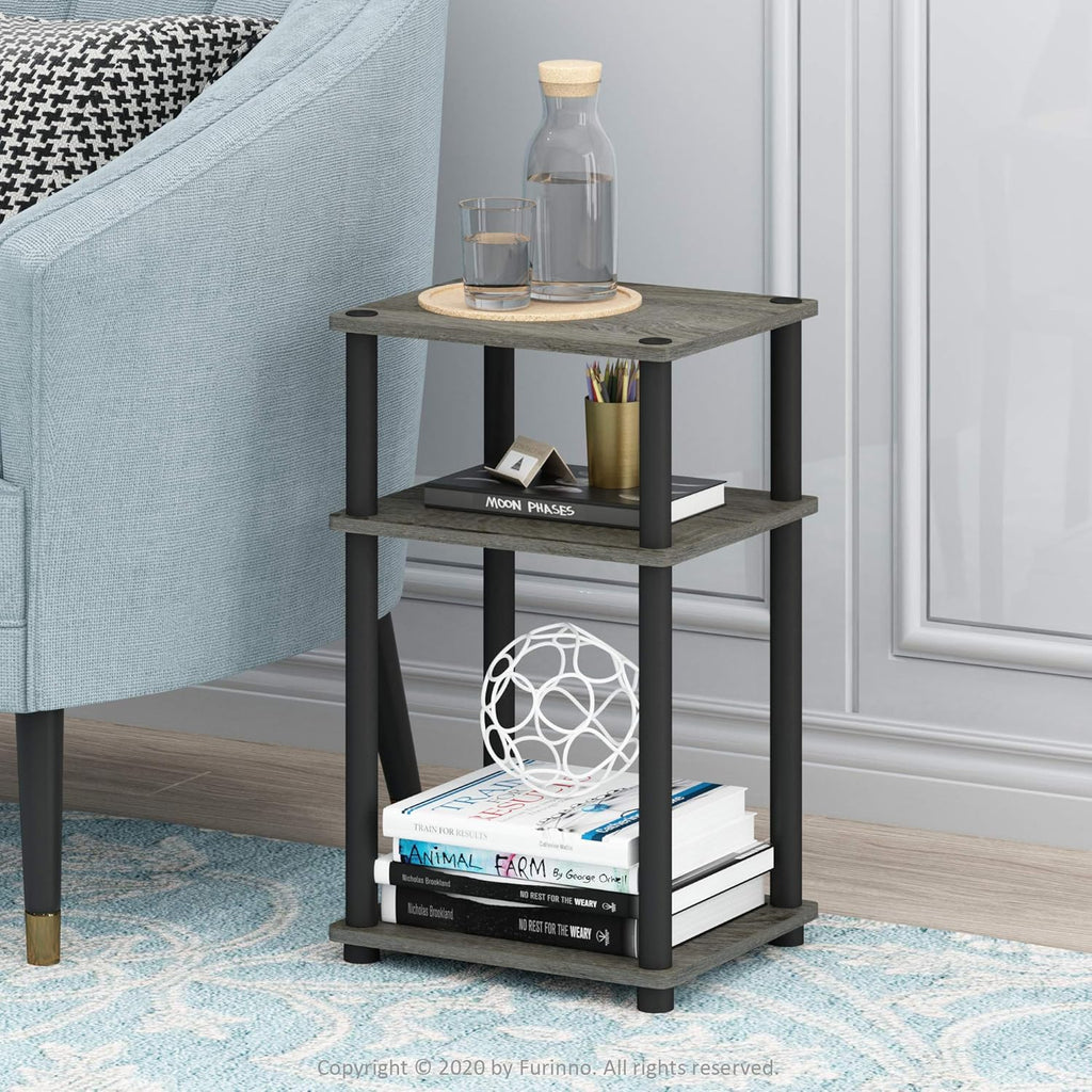 JUST Side Table, 3-Tier End Table, Open Shelves Night Stand, Bedside Table, Toolless Assembly, for Living Room, Bedroom, French Oak