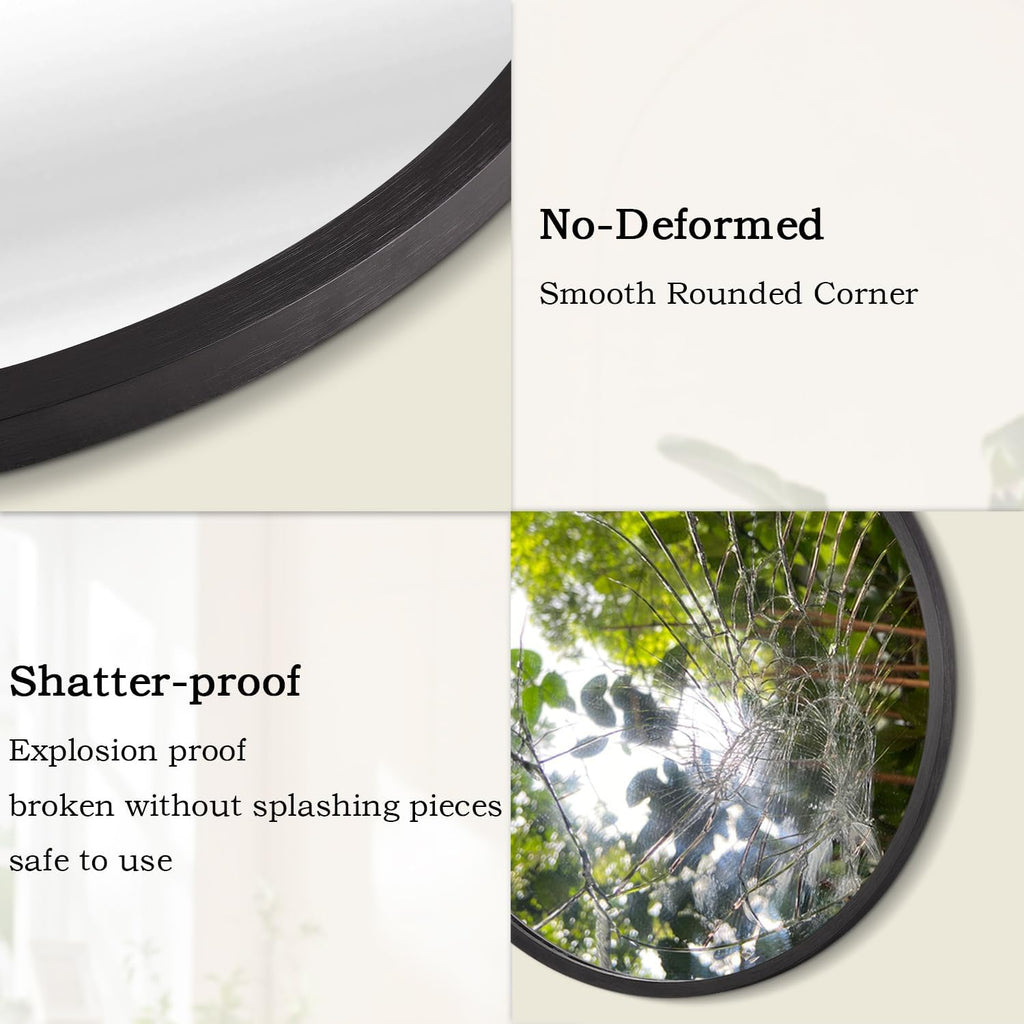 Black round Mirror for Wall Small for Bathroom Entryway Living Room Hallway Metal Framed Tempered Glass for Bedroom Entry Dining