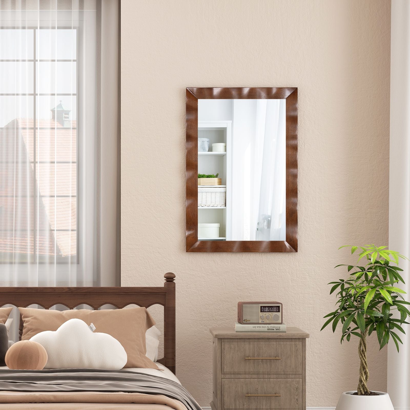 Farmhouse Wall Mirror Rubber Wood Rustic Style Wall Mirror
